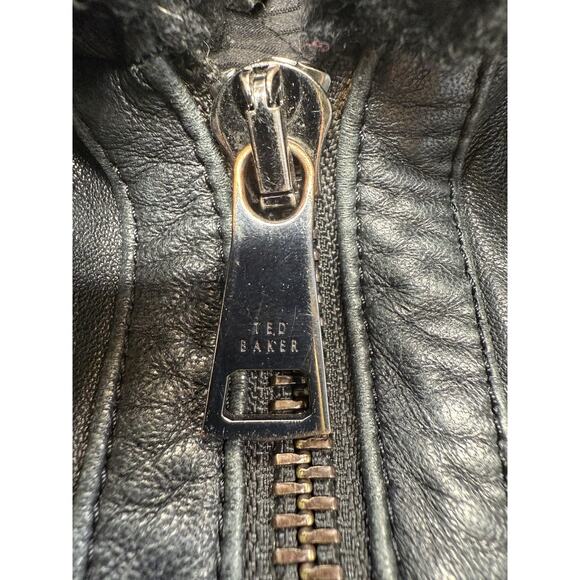 Ted Baker London Ovine Leather Jacket Women's Size 1 Lamb Shearling Fur Trim - Picture 6 of 10